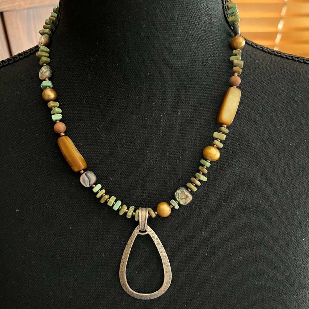 Silpada Hammered Silver Pendant on Mixed Material Necklace